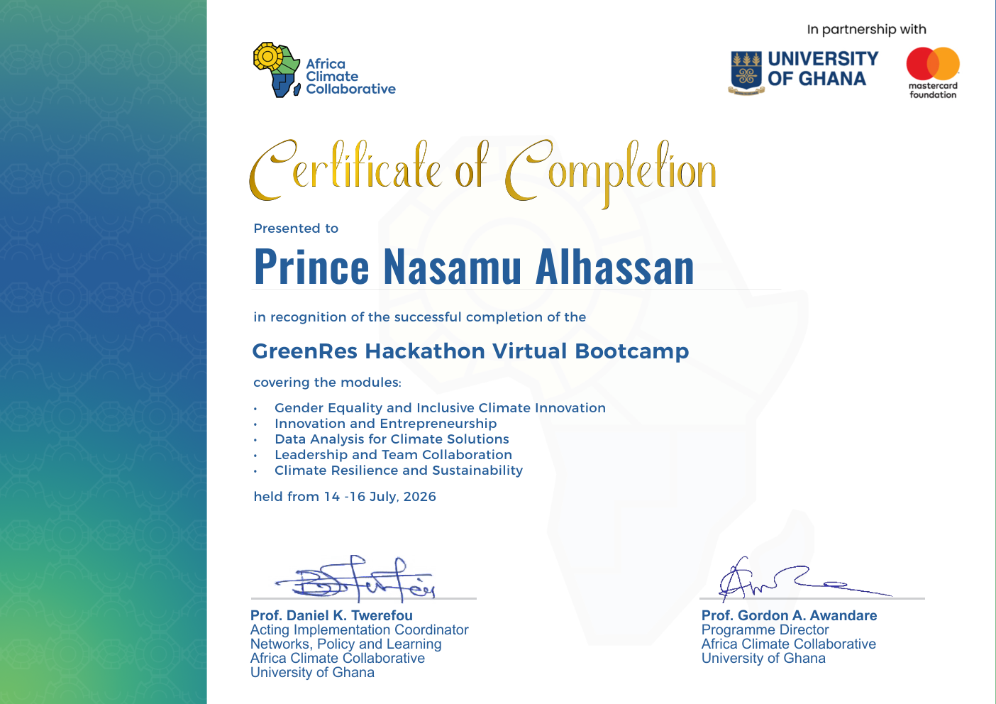 GreenRes Hackathon Virtual Bootcamp — Africa Climate Collaborative, UG